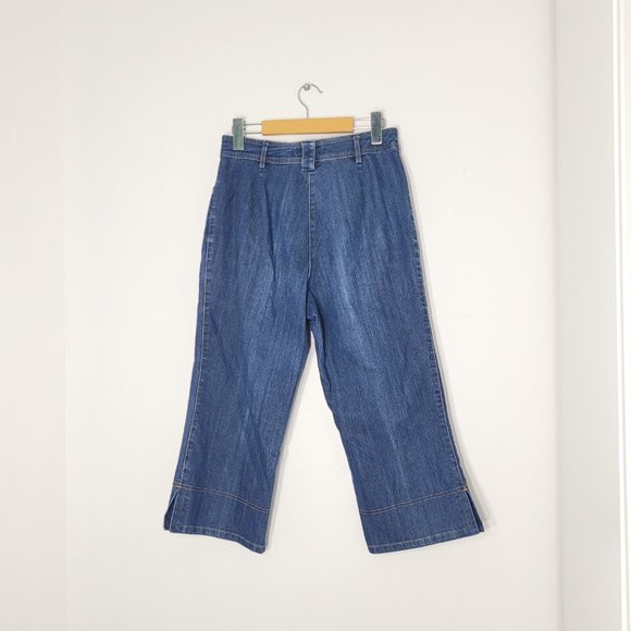 Semplice Blue High Rise Cropped Wide Leg Jeans Ankle Length Cut Pockets Size 8 - Picture 10 of 14